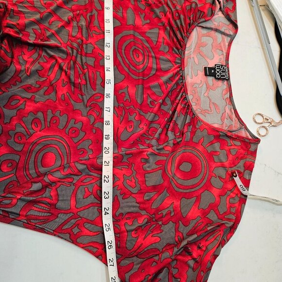 Clara Sunwoo Top XL Red & Gray Abstract Print, Side Tie Maximalism - Picture 9 of 9